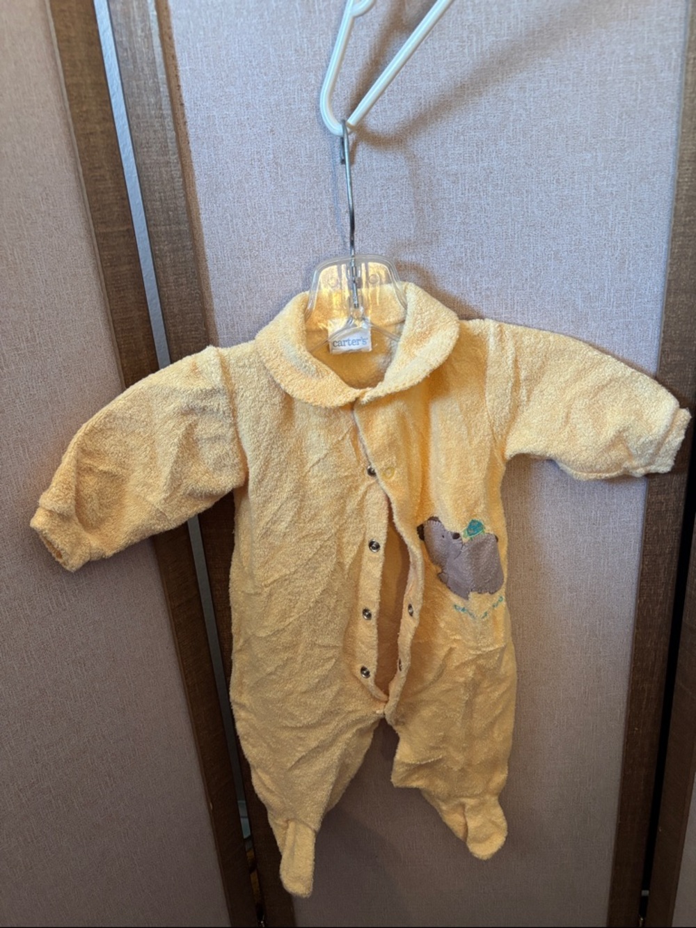 Carter's Yellow Terry Footed Sleeper with Bear Patch 3-6 months